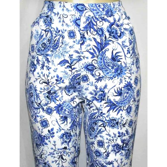 Isaac Mizrahi 24/7 Ankle Length Printed Pants- Blue Floral, PLUS PETITE 28W - Picture 2 of 9